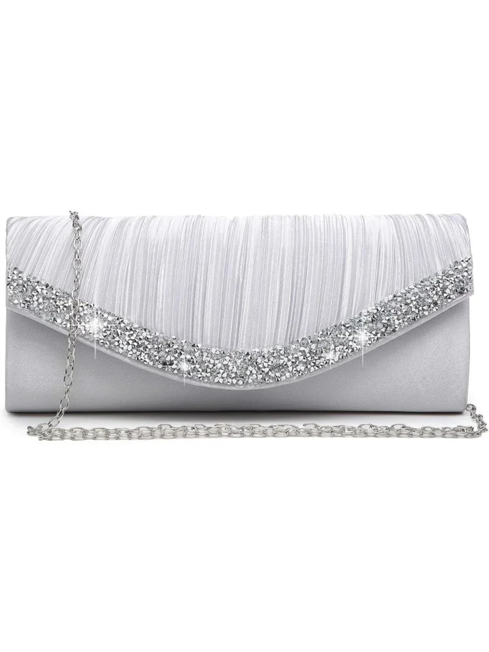 Women's Silver Rhinestone Evening Clutch Purse Formal Hand Bag Prom Party Bag